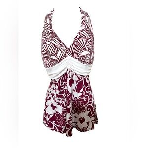 Y2K M Studio Y Babydoll Halter Top Going Out Floral Red White Boho Preppy